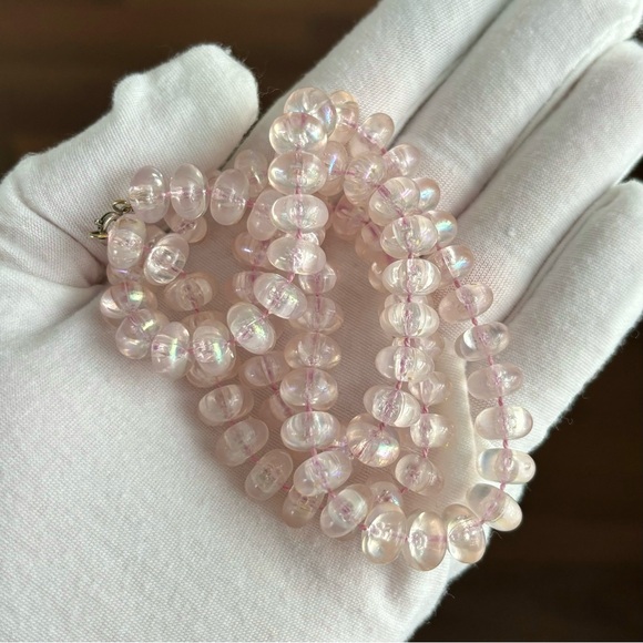 Vintage Iridescent Pink Beaded Necklace Acrylic Rondelle Beads 23.5” Long - Picture 5 of 6